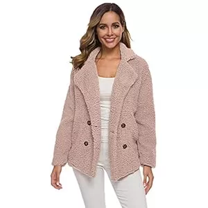 Uni-Wert Jacken Uni-Wert Damen Mantel Faux Wolle Winterjacke Revers Langarm Outwear Kurz Fleecejacke Warm Plüschjacke Teddy Mantel