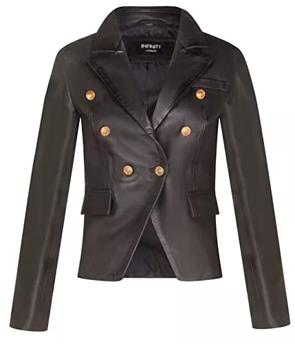 Infinity Leather Jacken Infinity Leather Damen-Jacke aus Echtem Leder im Military-Stil, Schwarz