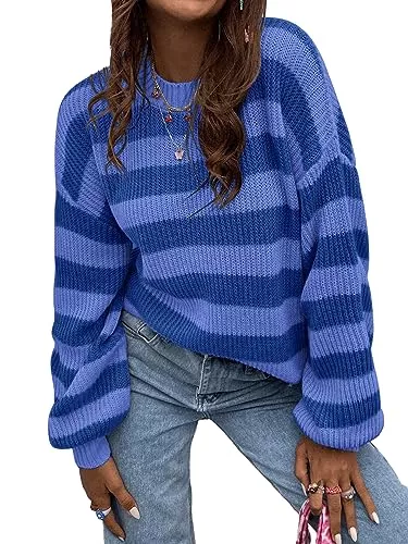 GORGLITTER Pullover & Strickmode GORGLITTER Pullover Mit Streifen Damen Strickpullover Langarm Pullover Mit Farbblock Sweater Oversized Oberteile Pullover