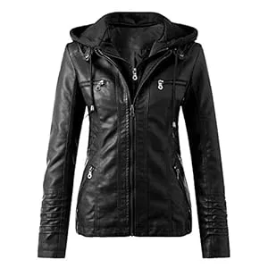 Generisch Jacken Lederjacke Damen Kunstleder Jacke Damen Lederjacke mit Kapuzen Große Größen Herbst Winter Langarm Motorrad Jacke Winterjacke Slim Fit Hoodie Mantel Streetwear mit Reißverschluss Tasche