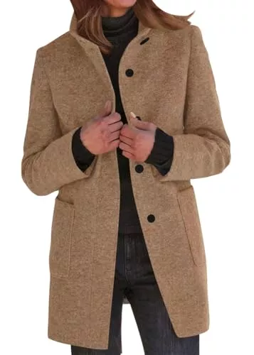 Yegirlzs Mäntel Yegirlzs Damen Wollmantel Trenchcoat Stehkragen Wintermantel Warm Windjacke Langarm Elegant Mantel Jacke Parka Overcoat Herbst Winter