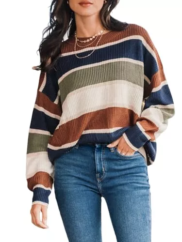 CUPSHE Pullover & Strickmode CUPSHE Damen Strickpullover Rundhals Langarm Farbblock Streifen Feinstrick Pulli Oberteile Tops Lässig Knit Sweater