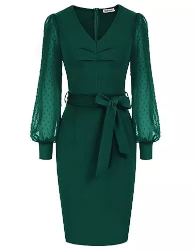 GRACE KARIN Cocktail GRACE KARIN Damen Langarm Bodycon Bleistiftkleid Elegant Businesskleider Sexy Mesh Patchwork Cocktailkleid