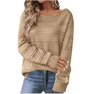 Narnhuci Pullover & Strickmode Narnhuci Strickpullover Damen Ausgehöhlte Bestickt Pullover Einfarbig Langamrshirt Rundhals Oberteile Elegant Langarm Strickoberteile Oversized Freizeit Strick Tops Outwear Sweater Pulli für Frauen