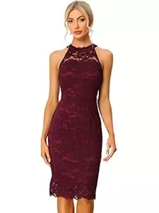 Allegra K Cocktail Allegra K Damen Spitzenkleid Ärmellos Figurbetontes Elegantes Etuikleid Neckholder Kleid