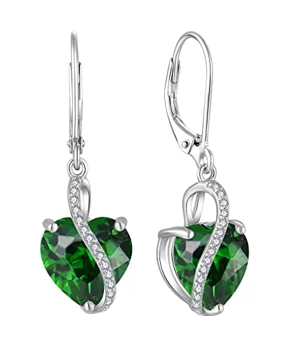 YL Schmuck YL Damen Herz Ohrringe 925 Sterling Silber Tropfenohrringe 12 Geburtsstein Zirkonia Schmuck Geschenke für Mutter Freundin Damen
