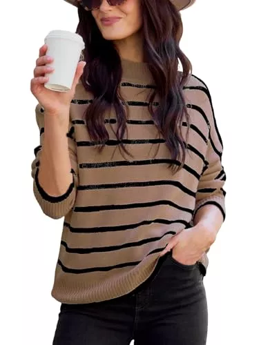 CUPSHE Pullover & Strickmode CUPSHE Damen Strickpullover Mock Neck Langarm Streifenmuster Feinstrick Pulli Unterziehpullover Oberteile Tops Lässig Knit Sweater