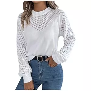 Cexiakong Pullover & Strickmode Cexiakong Pullover Damen Strickpullover Elegant Feder Hohlpullover Casual V Ausschnitt Langarm Jumper Lose Pulli Einfarbig Sweater Oberteile Tops Herbst Winter Elegant Rundhals Pullover Langarm Soft