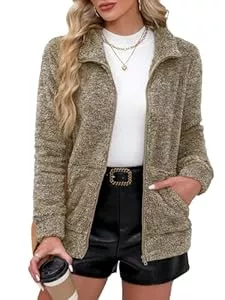 BesserBay Jacken BesserBay Damen Winter Stehkragen Teddyfleece Jacke Warm mit Full Zip Taschen Sweatjacke S-XXL