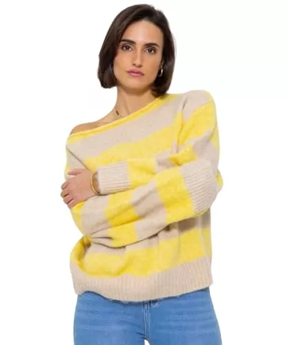 SASSYCLASSY Pullover & Strickmode SASSYCLASSY Gestreifter Pullover Damen Winter - Oversize Sweater mit Blockstreifen - Sweatshirt Damen - Strickpulli Damen gestreift bunt - Strickpullover Damenpullover