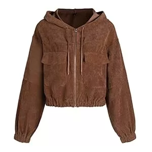ZAFUL Jacken ZAFUL Damen Cordjacke College Vintage Kurze Hemdjacke Langarm Kapuze Coat Herbst mit Taschen
