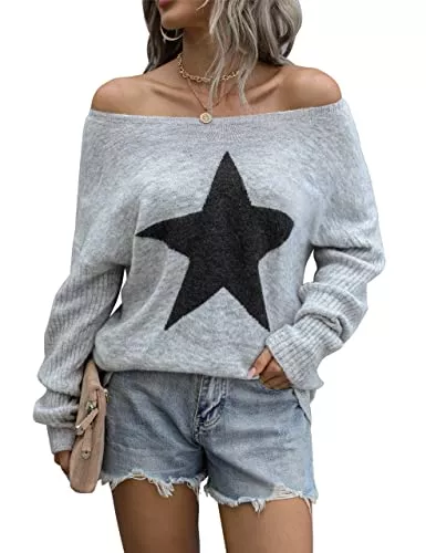 Blooming Jelly Pullover & Strickmode Blooming Jelly Damen Schulterfrei Pullover Oversized Pullover Sweater Niedlich Herbst Strick Sweatshirt Tunika Tops