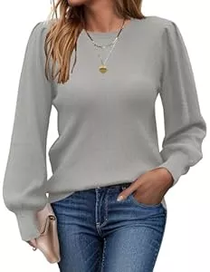 Zeagoo Pullover & Strickmode Zeagoo Pullover Damen Strickpullover Winter Elegant Rundhals Strickpulli mit Puffärmel Sweater Langarm Pulli Herbst Winter Oberteile