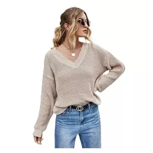 HEYPORK Pullover & Strickmode HEYPORK Damen Herbst Winter Warm Bequem Pullover Casual Mode Strickjacke Strickpullover Frauen Strickwaren für Damen Einfarbig Hemd Kurz Geschnittener Pullover