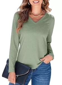 BLENCOT Langarmshirts BLENCOT Damen T-Shirt Langarm Baumwolle Casual V-Ausschnitt Basic Langarm Tunika Tops Tee