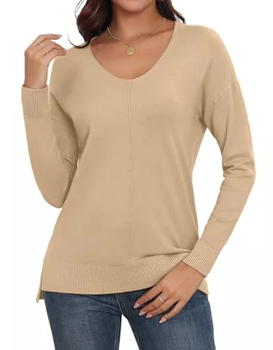 Anelune Pullover & Strickmode Anelune Pullover Damen Herbst V-Ausschnitt Elegant Langarmshirt Damen (S-2XL)