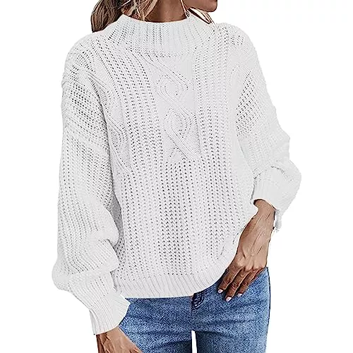 Generisch Pullover & Strickmode Damen Langarmshirt Rundhals Oberteile Casual Basic T-Shirt Einfarbige Shirts Baumwolle Tunika Pullover Damen Strick Winter Pullover Für Damen Warm Lang Basic Sweatshirt Damen Ohne Kapuze