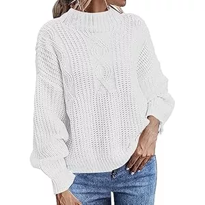 Generisch Pullover & Strickmode Damen Langarmshirt Rundhals Oberteile Casual Basic T-Shirt Einfarbige Shirts Baumwolle Tunika Pullover Damen Strick Winter Pullover Für Damen Warm Lang Basic Sweatshirt Damen Ohne Kapuze