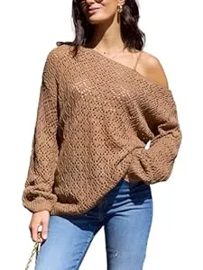 CUPSHE Pullover & Strickmode CUPSHE Damen Strickpullover One Shoulder Langarm Lochmuster Feinstrick Schulterfreier Pulli Oberteile Tops Casual Knit Sweater