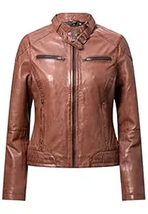 Blueorn Jacken Blueorn Anneli Damen Lederjacke Bikerjacke – Moderner Echt Leder Jacke Übergangsjacke Stehkragen mit Druckknopf Schwarz-Cognac