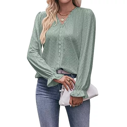 Coloody Langarmblusen Coloody Damen Bluse Spitze T-Shirt Tops Elegant Hemd Langen Ärmeln V-Ausschnitt Oberteile Tunika