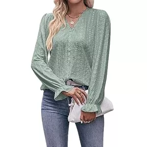 Coloody Langarmblusen Coloody Damen Bluse Spitze T-Shirt Tops Elegant Hemd Langen Ärmeln V-Ausschnitt Oberteile Tunika