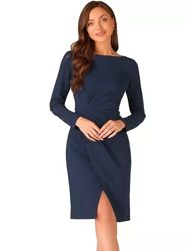 Allegra K Cocktail Allegra K Damen Kleid Mit U-Boot-Ausschnitt Lange Ärmel Gerüscht Für Die Arbeit Geteiltes Etuikleid