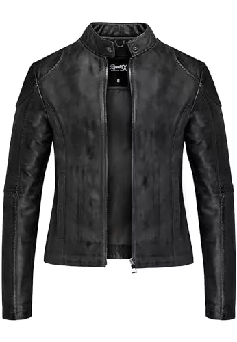 REPUBLIX Jacken REPUBLIX Damen Echtleder Jacke Biker Zipper Lederjacke RJ-8001