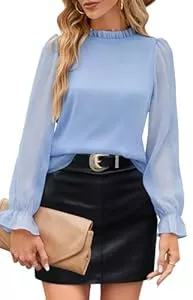 Odosalii Langarmblusen Odosalii Damen Bluse Rüschen Stehkragen Oberteile Elegant Volant Ärmel Hemd Lässige Langarmshirt Blusen Shirt Hemden Tops