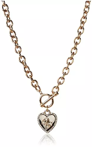 GUESS Schmuck GUESS Womens Pave Framed Heart Toggle Necklace with 4 G Logo Silver/Gold/Crystal One Size