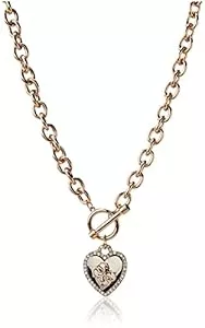 GUESS Schmuck GUESS Womens Pave Framed Heart Toggle Necklace with 4 G Logo Silver/Gold/Crystal One Size