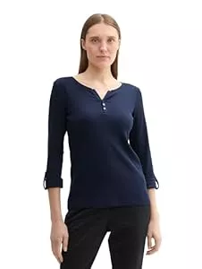 TOM TAILOR Langarmblusen TOM TAILOR Damen Henley Longsleeve mit Streifen aus Bio-Baumwolle