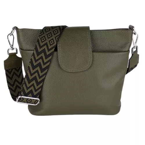 MIRROSI Taschen & Rucksäcke MIRROSI® Umhängetasche Damen, Echtleder, Made in Italy, BOHO Style30x24,50x9cm (BXHXT) viel Stauraum, Handtasche, Brusttasche, Crossbody Bag (1 Tasche & 2 Gurte)