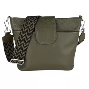 MIRROSI Taschen & Rucksäcke MIRROSI® Umhängetasche Damen, Echtleder, Made in Italy, BOHO Style30x24,50x9cm (BXHXT) viel Stauraum, Handtasche, Brusttasche, Crossbody Bag (1 Tasche & 2 Gurte)