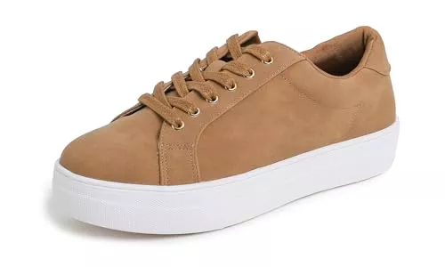 Feversole Sneaker & Sportschuhe Feversole Women's Featured PU Leather Lace-Up Sneaker,Damen Sneaker Atmungsaktiv Turnschuhe Leicht Laufschuhe Sportschuhe Freizeitschuhe