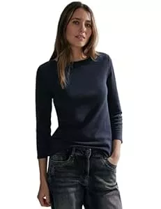 Cecil Langarmshirts Cecil Damen Boatneck Basic Baumwollshirt U-Boot Ausschnitt