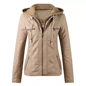 Rumity Jacken Rumity Damen-Lederjacke 100% Echtleder- Retro Biker Jacke - Highwayjacke -Damen Biker Lederjacke SCHWARZ Vintage Abreiben Slim Fit Taille Gürtel Mantel Motorradjacke Jaket Fur Damen