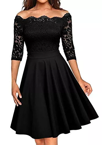 OKWIN Cocktail OKWIN Damen Vintage Elegante Blumenspitze Halbe Cocktailkleid Brautjungfer Party Kleid