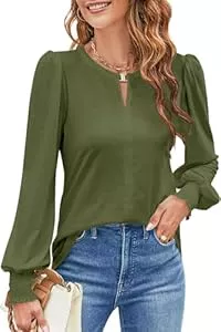 NAIOSS Langarmblusen NAIOSS Damen Bluse Langarm Elegant Oberteile Herbst Langarmshirt V-Ausschnitt Puffärmel Shirts Casual Tops