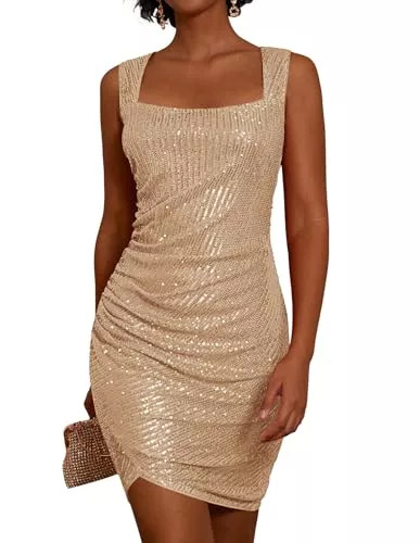 GRACE KARIN Cocktail GRACE KARIN Damen Pailletten Kleid Ärmellos Eckiger Ausschnitt Glitzer Kleid Partykleid Cocktailkleid Mini Kleid