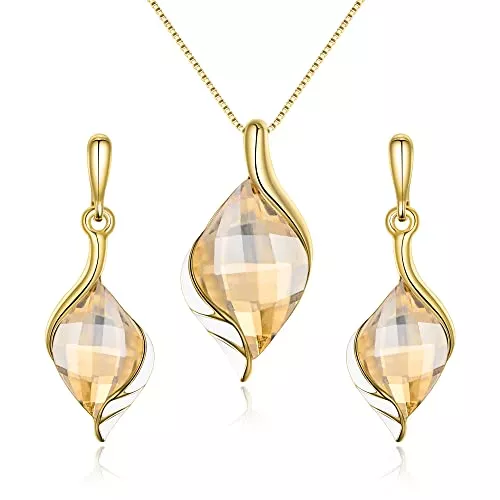 Clearine Schmuck Clearine Träne Halsketten und Ohrring-Set Österreichisches Kristall Elegantes Emaille-Blatt prismatisches Strass-Schmuckset für Damen Topaz-Blaue Silber-Ton