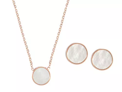 Happiness Boutique Schmuck Happiness Boutique Damen Perlmutt Schmuckset in Rosegold 2-tlg. | Filigrane Kette mit Anhänger und Runde Ohrstecker Edelstahlschmuck