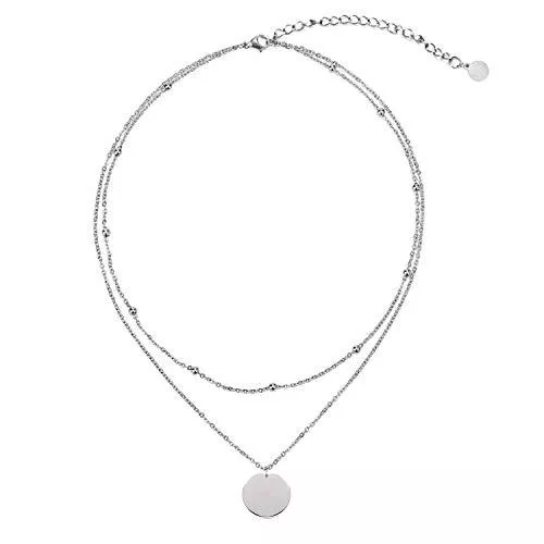 LEGITTA Schmuck LEGITTA Damen Layered Kette mit Runder Plättchen Anhänger Zarte Mehrreihige Halskette aus Titan nickelfrei