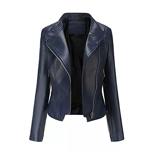 Generisch Jacken Generisch Damen PU Leder Jacke Frühling Herbst Bekleidung Kurz Moto Biker Mantel Jacke Damen Herbst Freizeitmode