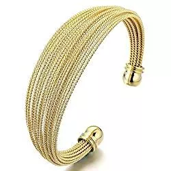 COOLSTEELANDBEYOND Schmuck COOLSTEELANDBEYOND Multi-Strang Edelstahl Elastische Damen Armband Verstellbare Armreif Gold Farbe