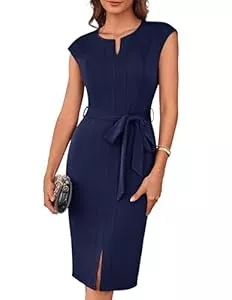 GRACE KARIN Cocktail GRACE KARIN Damen Cocktailkleid Elegant Rundhal Wickelkleid Cap Sleeve Business Kleid