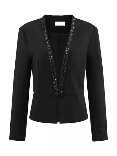 Hobemty Blazer Hobemty Damen Blazer Langarm Strickjacke Offener Vorderseite Tweedbesatz Rüschen Formelle Arbeit Kurze Jacke