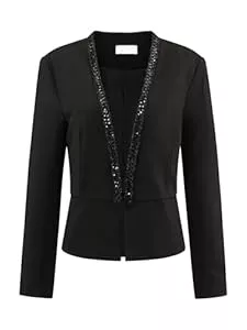 Hobemty Blazer Hobemty Damen Blazer Langarm Strickjacke Offener Vorderseite Tweedbesatz Rüschen Formelle Arbeit Kurze Jacke