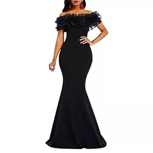 VERWIN Cocktail VERWIN Bodenlanger Halbarm-Druck ohne Schulter Farbblock Damen-Maxikleid Bodycon-Kleid