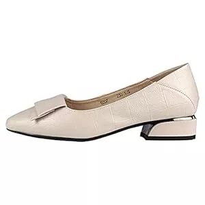 Jamron High Heels Jamron Damen Spitze Zehen Blockabsatz Karierte Leder Pumps Schuhe Weiche Sohle Ballerinas